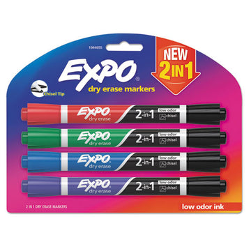 EXPO® 2-in-1 Dry Erase Markers, Fine-broad Chisel Tips, Assorted Primary Colors, 4-pack freeshipping - TVN Wholesale